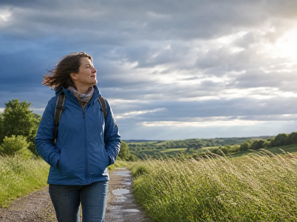 Frau bei wechselhaftem Wetter in der Natur